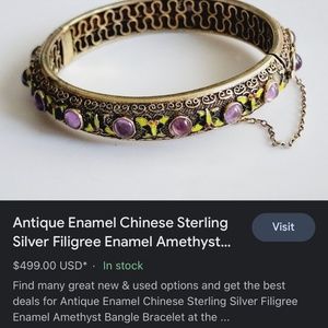 Chinese sterling silver and amethyst bangle bracelet